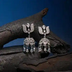 Load image into Gallery viewer, 925 Silver Jhumka Earrings with Floral Top & Cascading Zircon Drops