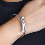 Load image into Gallery viewer, Silver Kadha Bracelet with Elegant Pearl Stud Accents