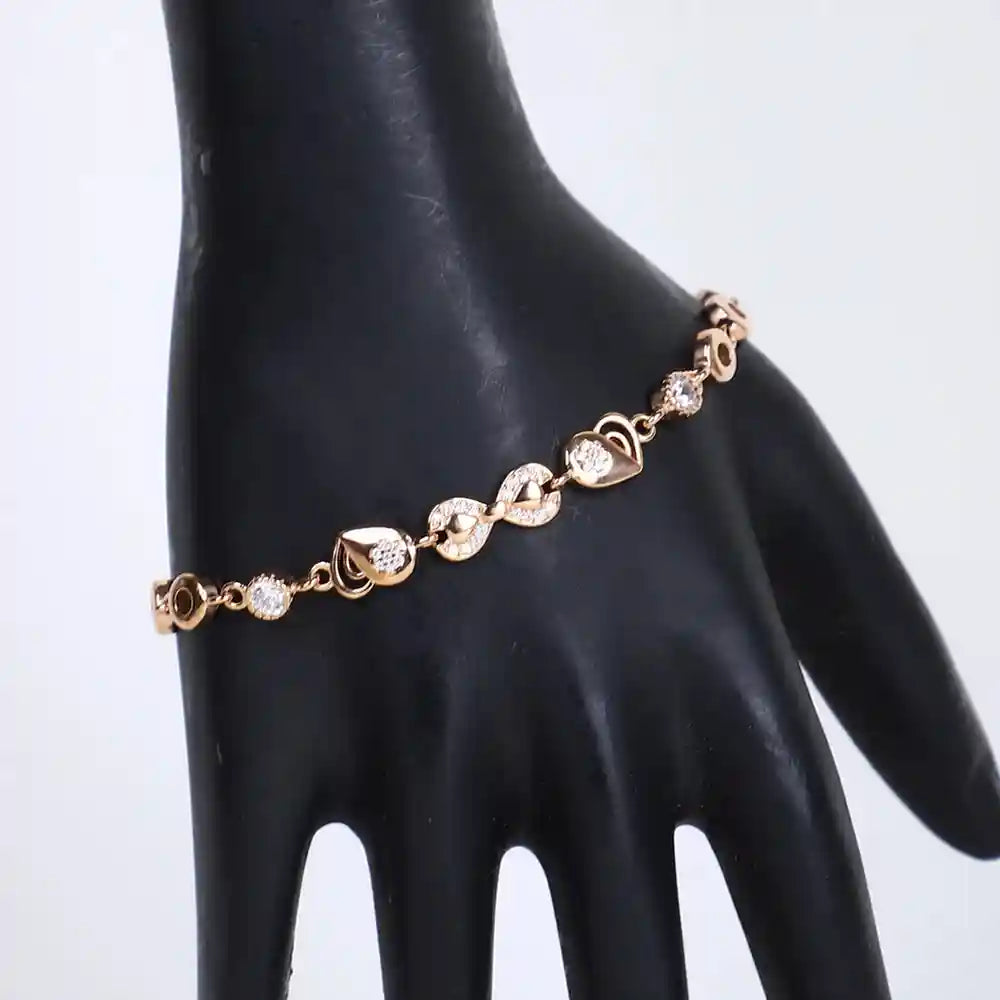 925 Rose Gold-Plated Silver Bracelet with Infinity & Heart Charms