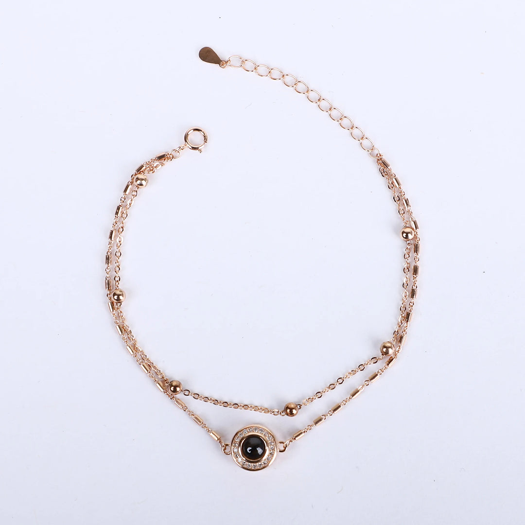 925 Rose Gold-Plated Silver Chain bracelet with Evil Eye Charm – Double Layered Protection