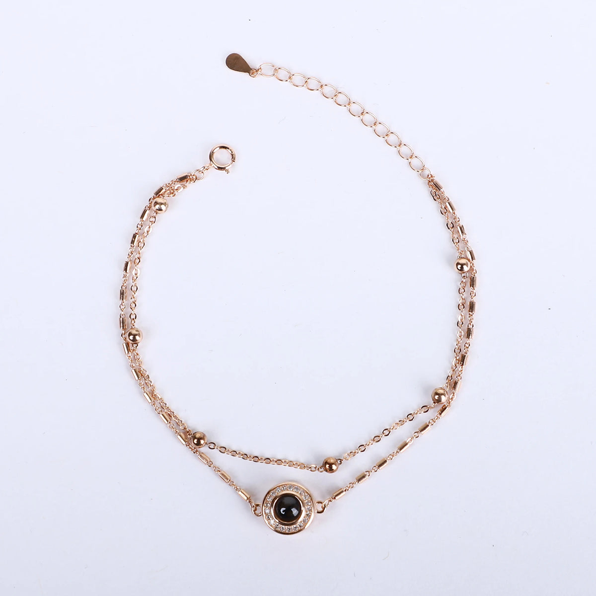 925 rose gold plated silver chain bracelet with evil eye charm – double layered protection