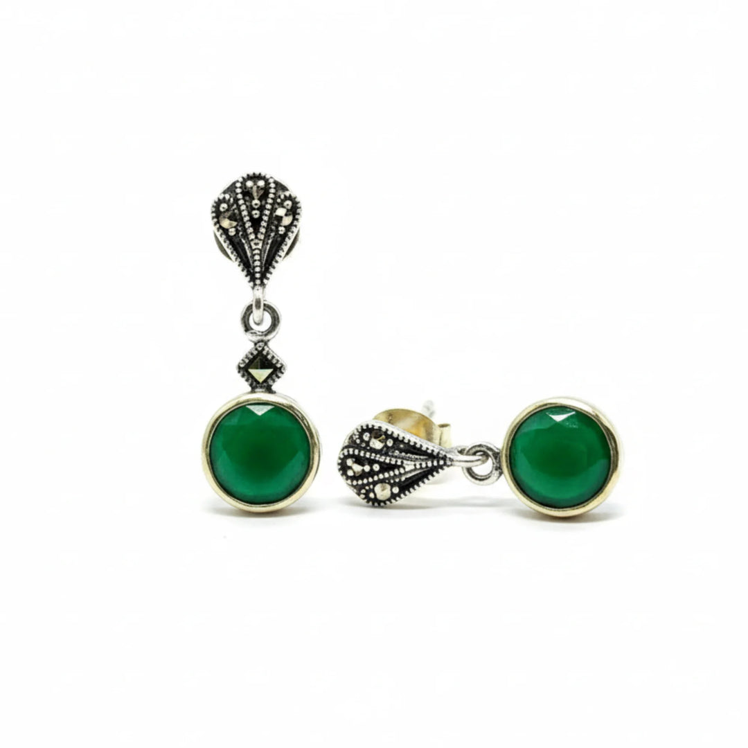 Mystic Glow Oxidized Silver Green Stone Earrings
