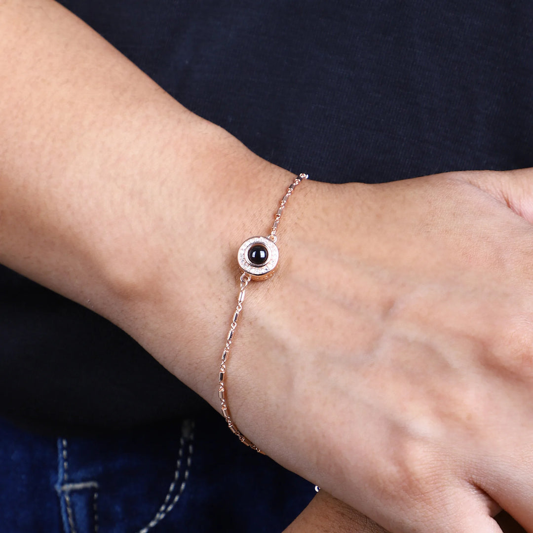 925 Rose Gold-Plated Silver Chain bracelet with Evil Eye Charm – Double Layered Protection