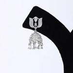 Load image into Gallery viewer, 925 Silver Jhumka Earrings with Floral Top &amp; Cascading Zircon Drops
