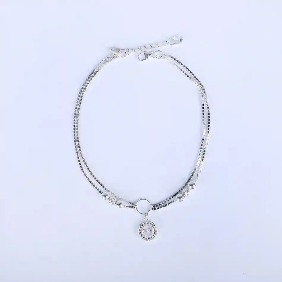 Endless grace: 925 silver infinity circle layered chain anklet