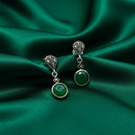 Load image into Gallery viewer, Mystic Glow Oxidized Silver Green Stone Earrings
