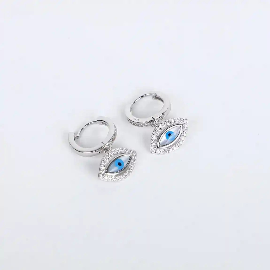 925 silver evil eye sparkle stud earrings