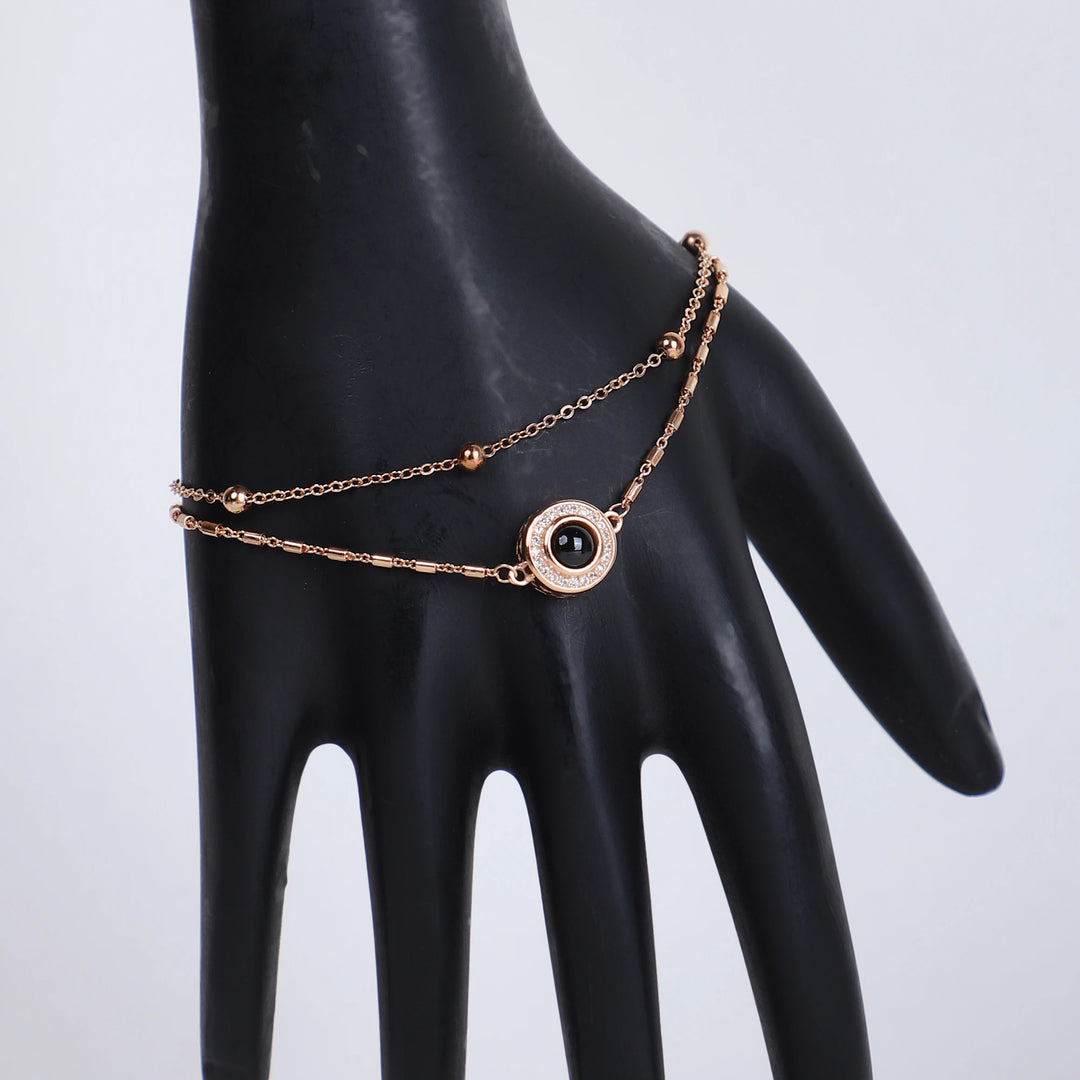 925 Rose Gold-Plated Silver Chain bracelet with Evil Eye Charm – Double Layered Protection