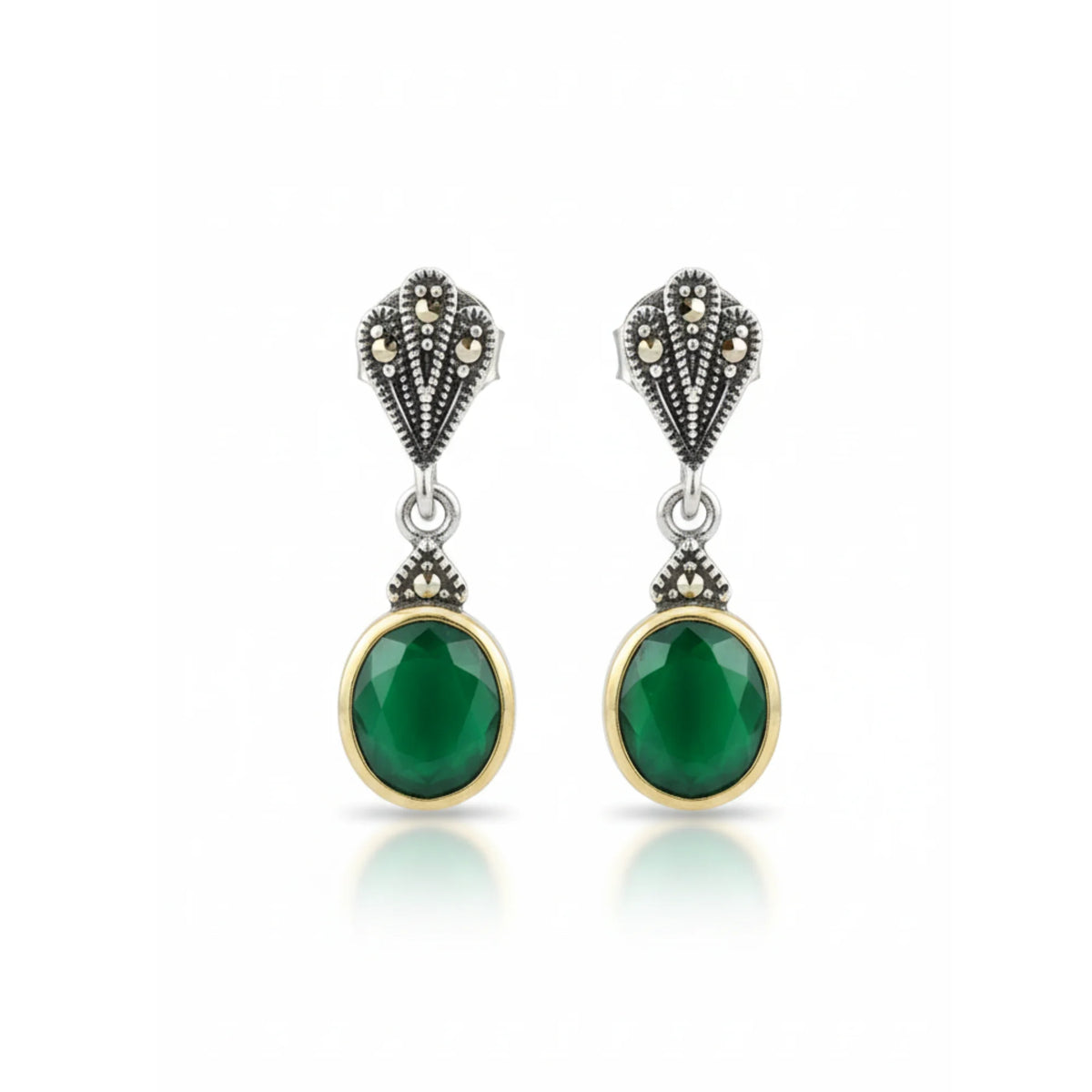 Mystic glow oxidized silver green stone earrings