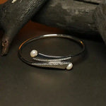 Load image into Gallery viewer, Silver Kadha Bracelet with Elegant Pearl Stud Accents

