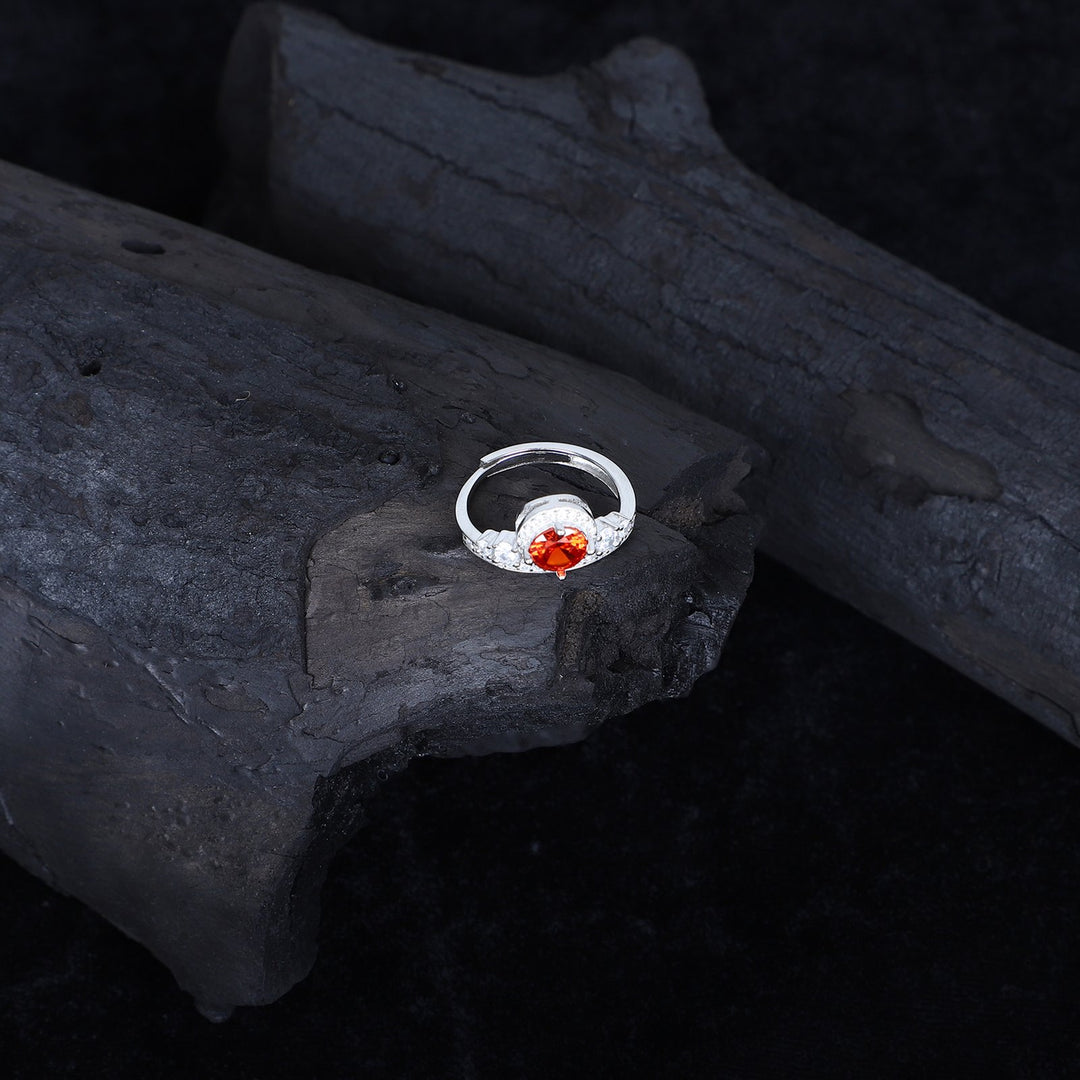 Women's Fiery Orange Gemstone Ring – Halo Design with Sparkling Accents