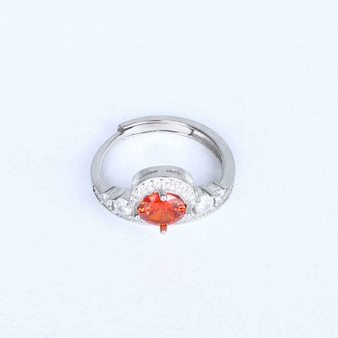 Women's Fiery Orange Gemstone Ring – Halo Design with Sparkling Accents