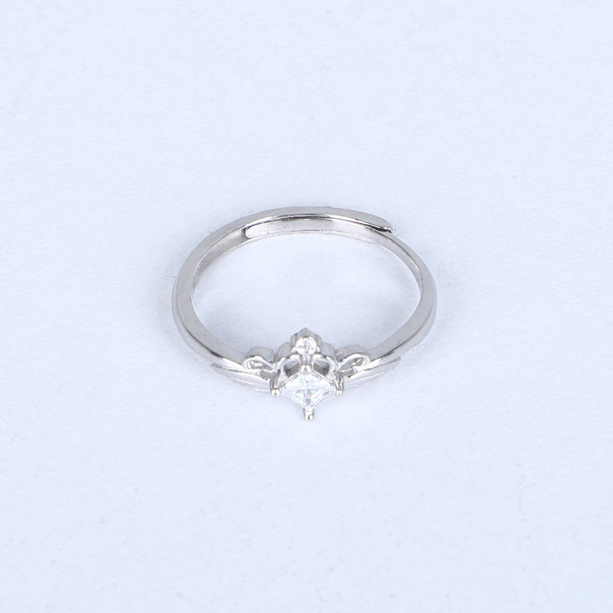 Women's elegant silver tiara inspired ring with princess cut cubic zirconia