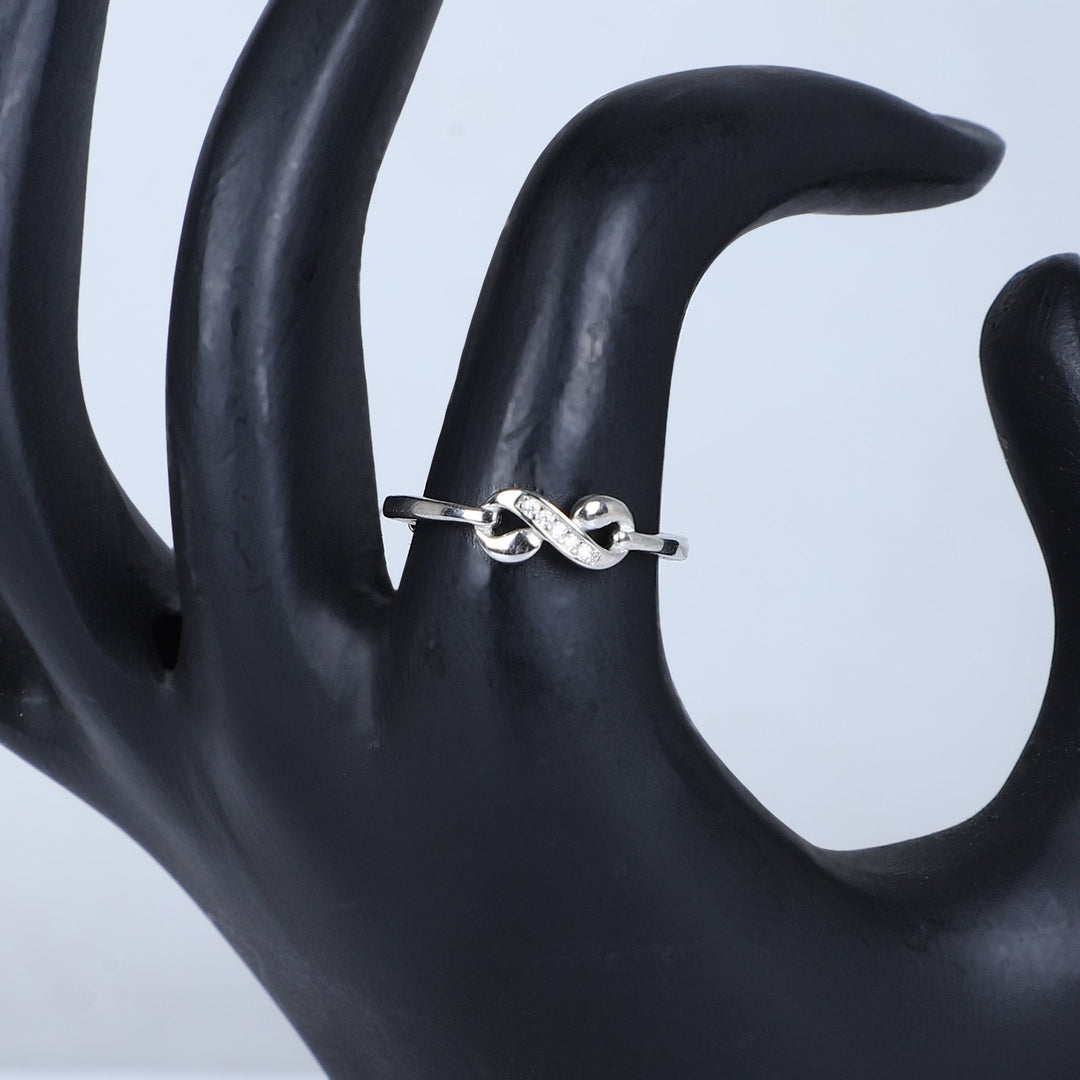 Women's Infinity Knot Ring – Dainty Silver Band with Cubic Zirconia Accents