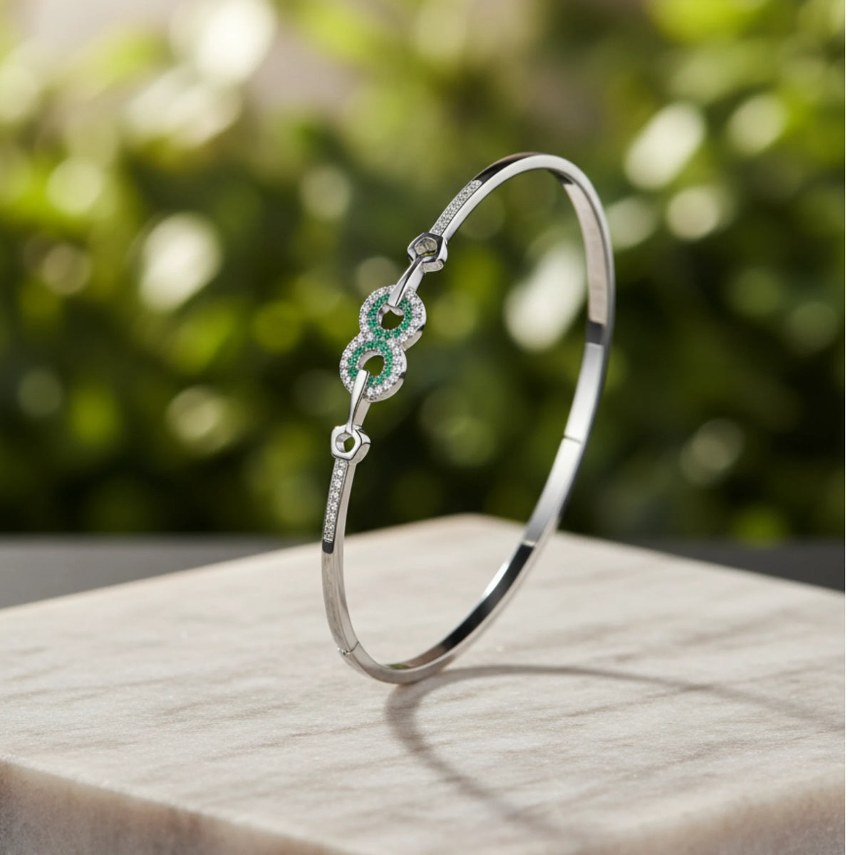 Emerald glow silver green stone bracelet