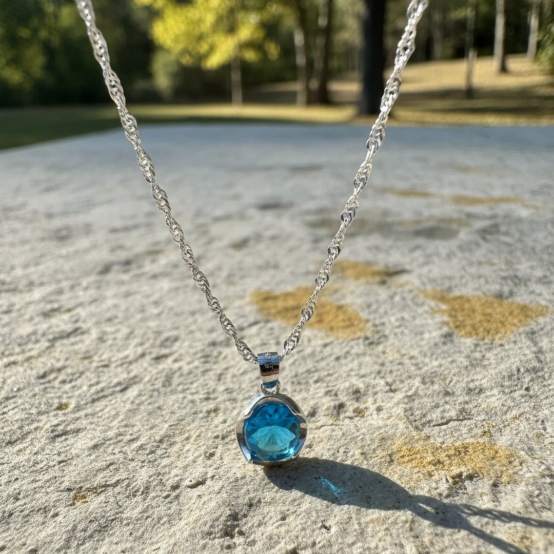 Ocean Glow Silver Blue Stone Pendant