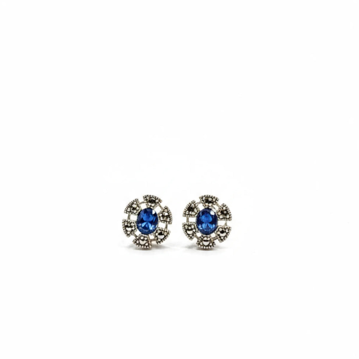 Midnight bloom oxidized silver blue stone earrings