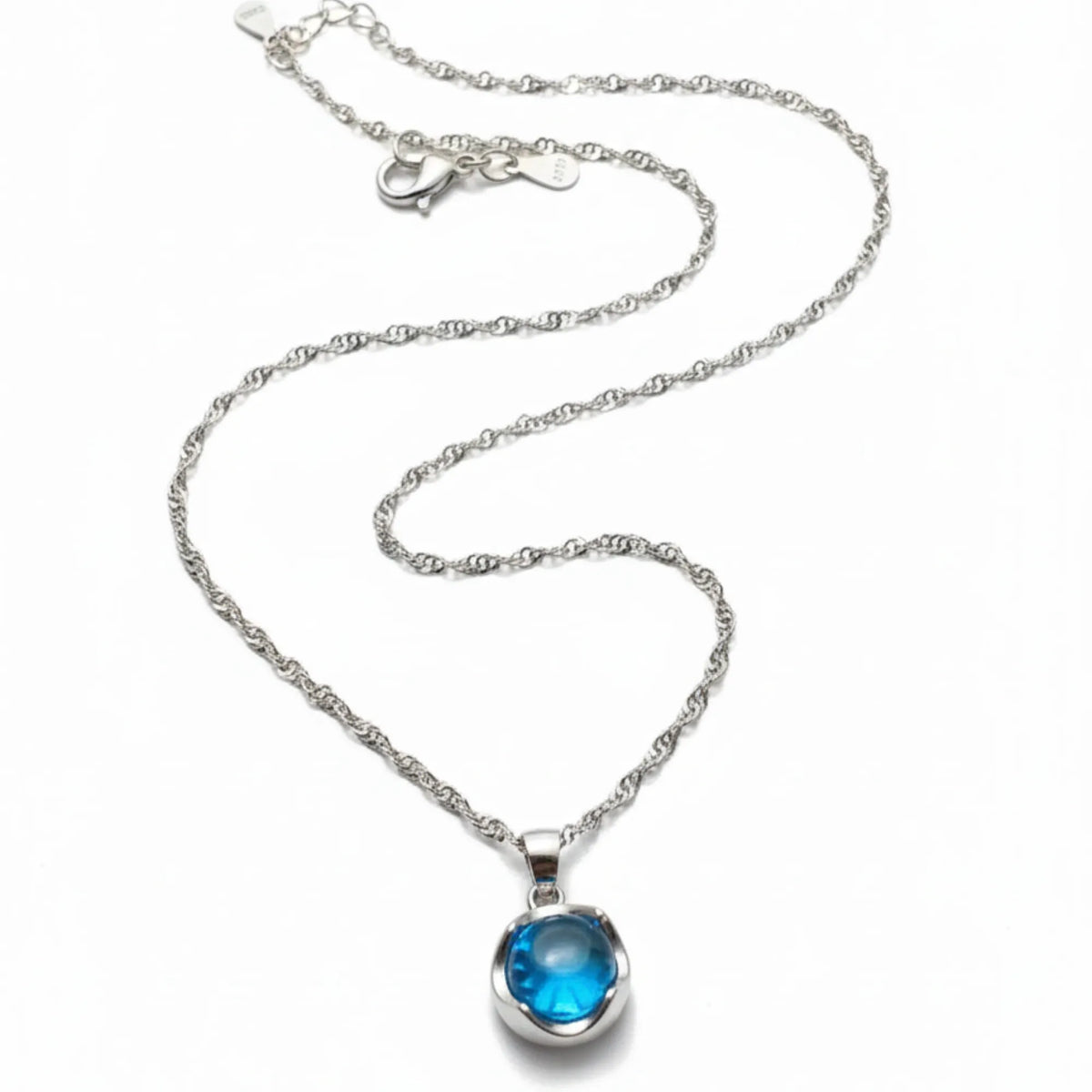 Ocean glow silver blue stone pendant