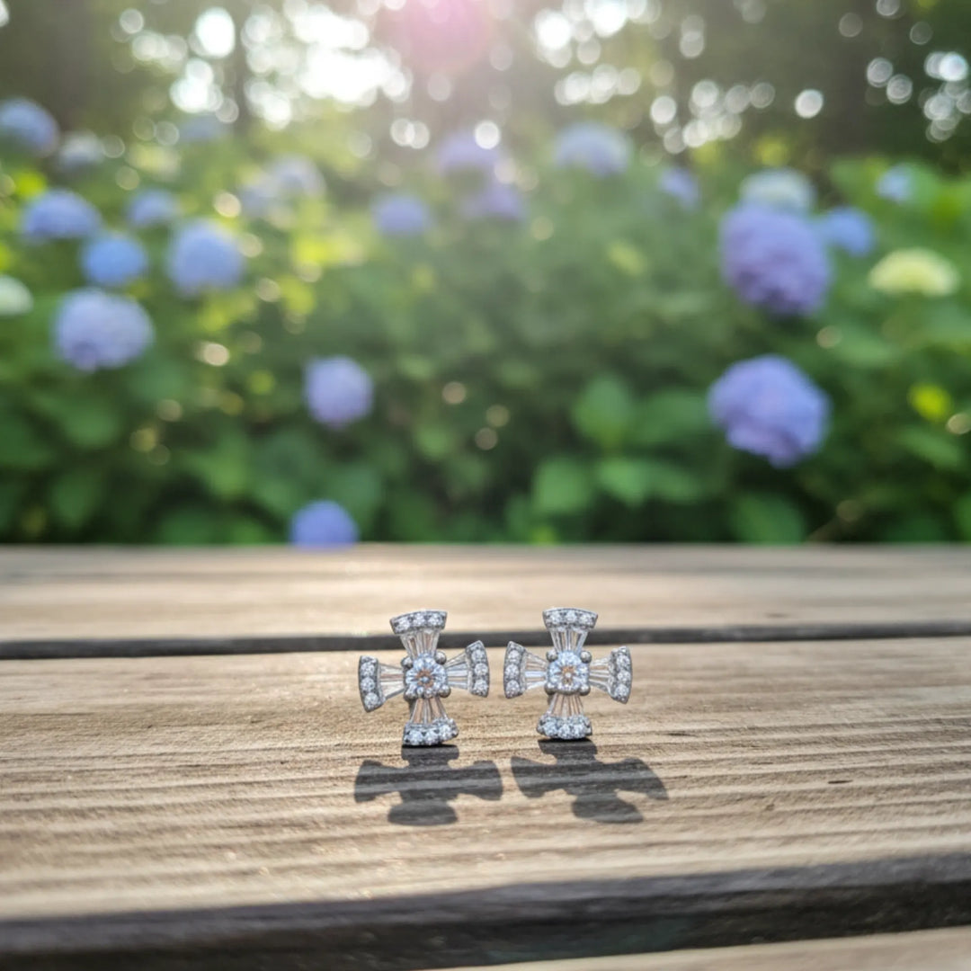 Dazzling Petal Silver Stud Earrings