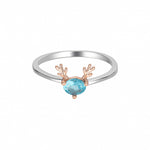 Load image into Gallery viewer, Women's Whimsical Blue Gemstone Ring with Rose Gold Antler Accents
