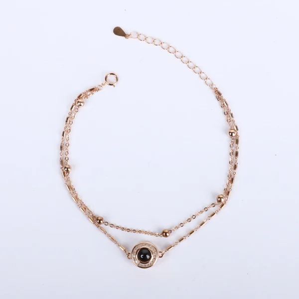 925 Rose Gold-Plated Silver Chain bracelet with Evil Eye Charm – Double Layered Protection - Image 2
