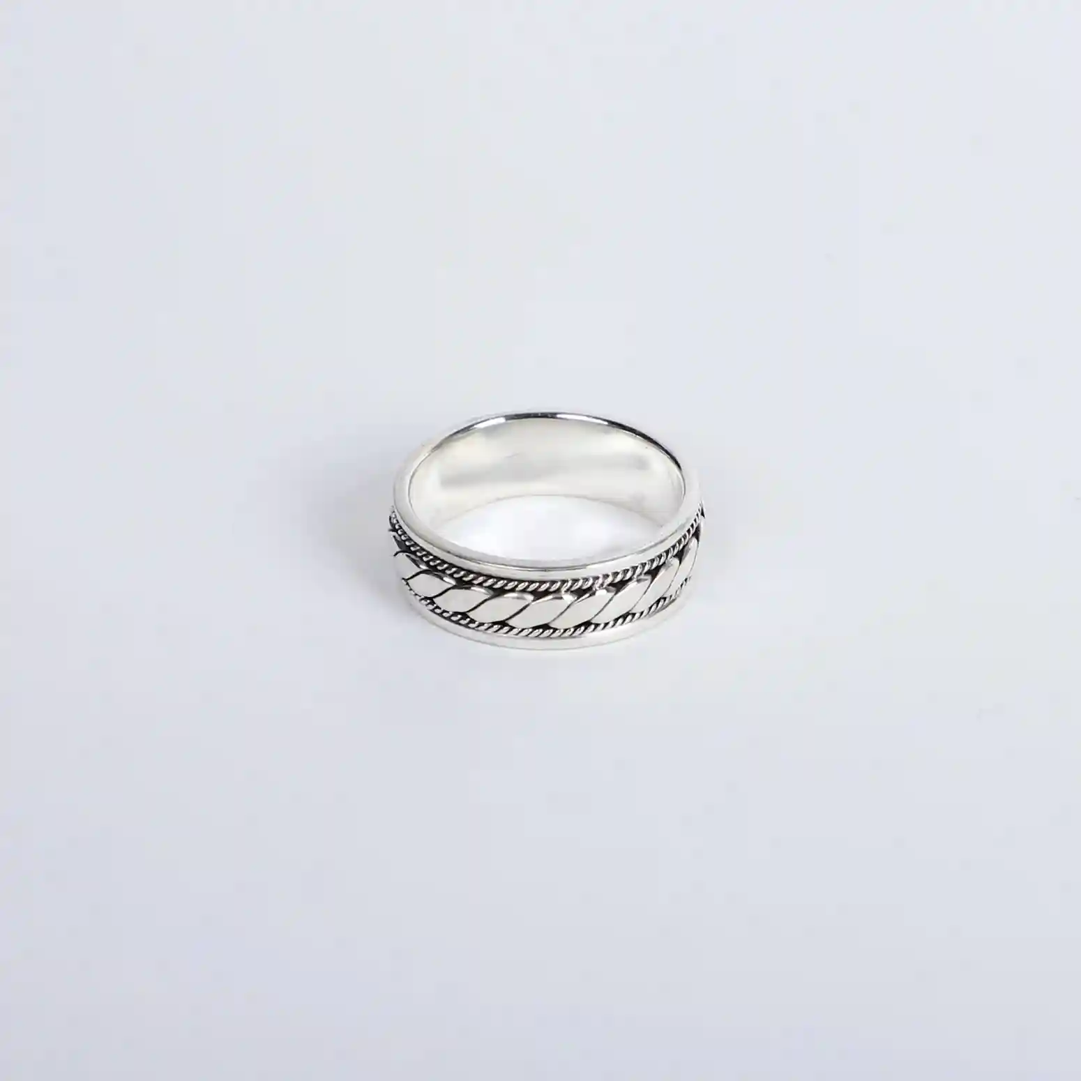 Men's Silver Braided Spinner Ring – Bold & Timeless Design - Image 2