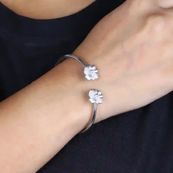 Elegant Silver Kadha Bracelet with Intricate Flower Design - Image 3
