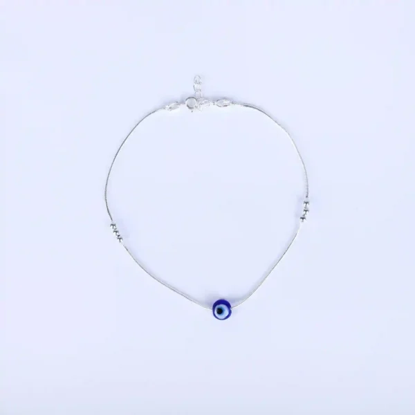 Guardian Glimmer: 925 Silver Evil Eye Anklet - Image 3