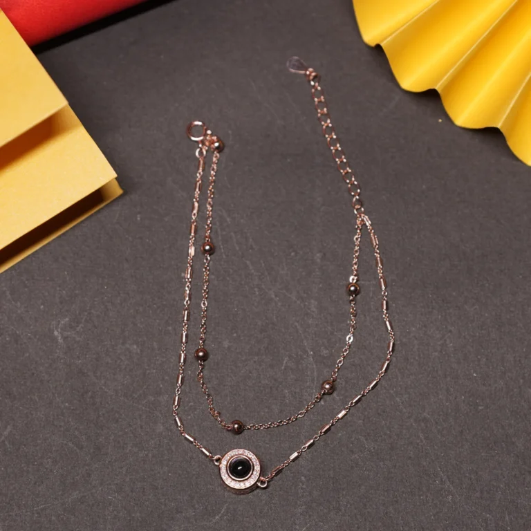 925 Rose Gold-Plated Silver Chain bracelet with Evil Eye Charm – Double Layered Protection