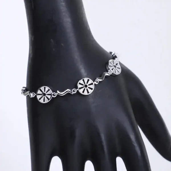 925 Silver Chain Bracelet with Geometric Floral Accents – Artful Elegance - Image 4