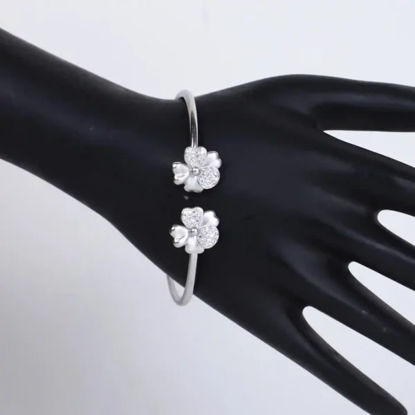 Elegant Silver Kadha Bracelet with Intricate Flower Design - Image 4