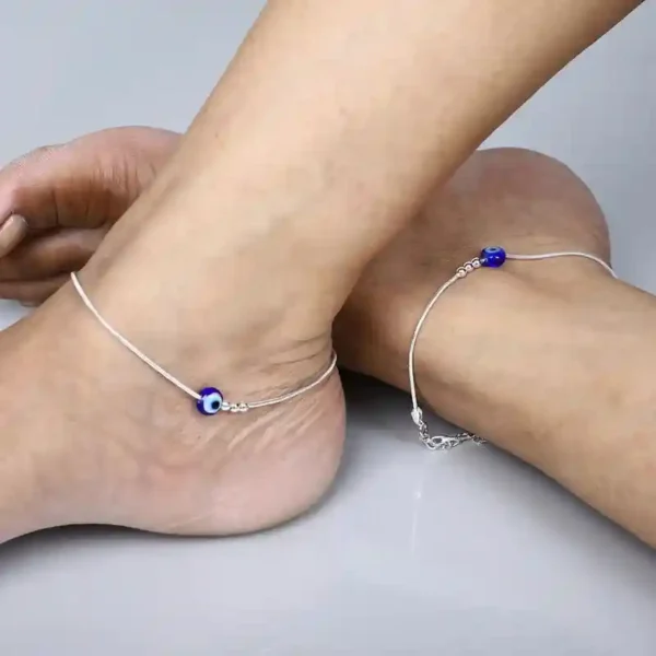 Guardian Glimmer: 925 Silver Evil Eye Anklet - Image 2