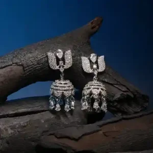 925 Silver Jhumka Earrings with Floral Top & Cascading Zircon Drops