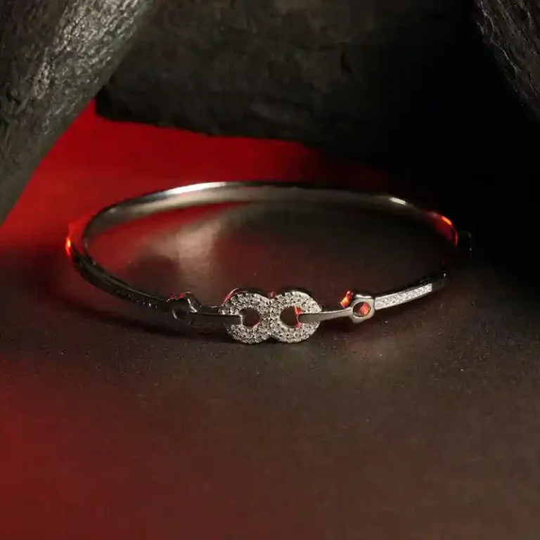 Infinite Sparkle Silver Kadha Bracelet with Stone Studs