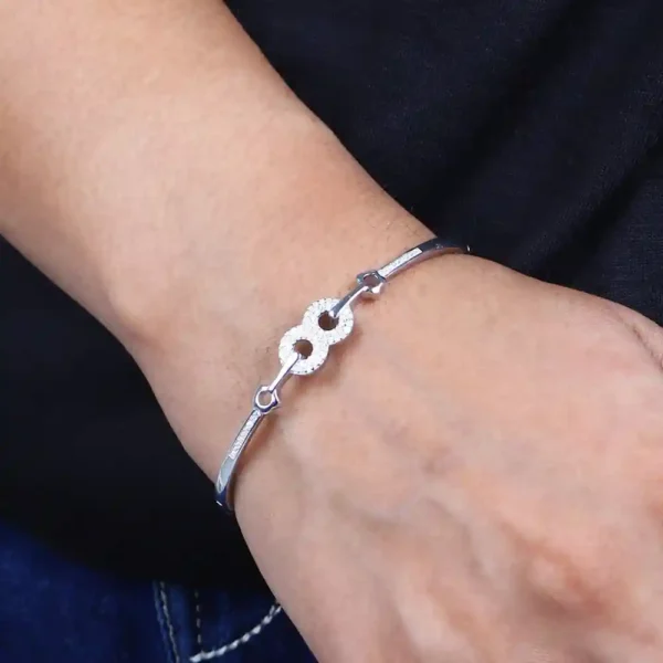 Infinite Sparkle Silver Kadha Bracelet with Stone Studs - Image 4