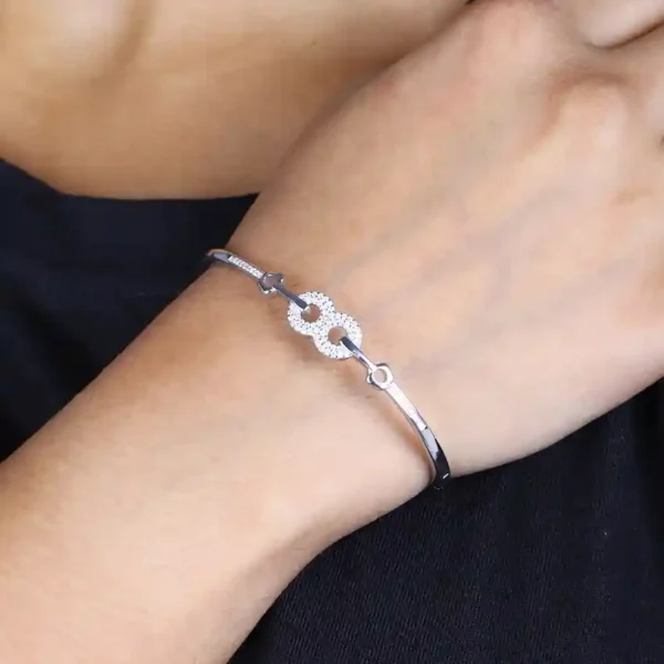 Infinite Sparkle Silver Kadha Bracelet with Stone Studs - Image 5
