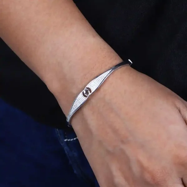 Silver Kadha Bracelet with Elegant infinity Motif & Stone Studs - Image 4