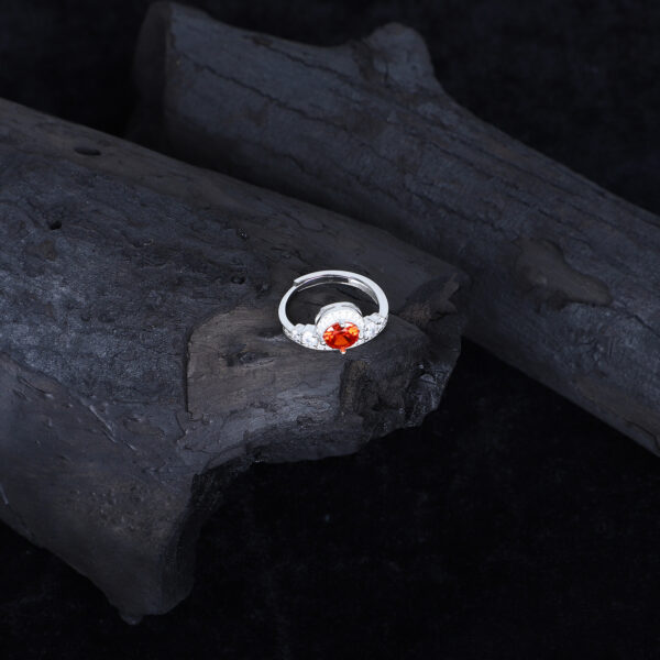 Women's Fiery Orange Gemstone Ring – Halo Design with Sparkling Accents - Image 3