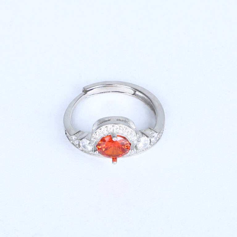 Women’s Fiery Orange Gemstone Ring – Halo Design with Sparkling Accents