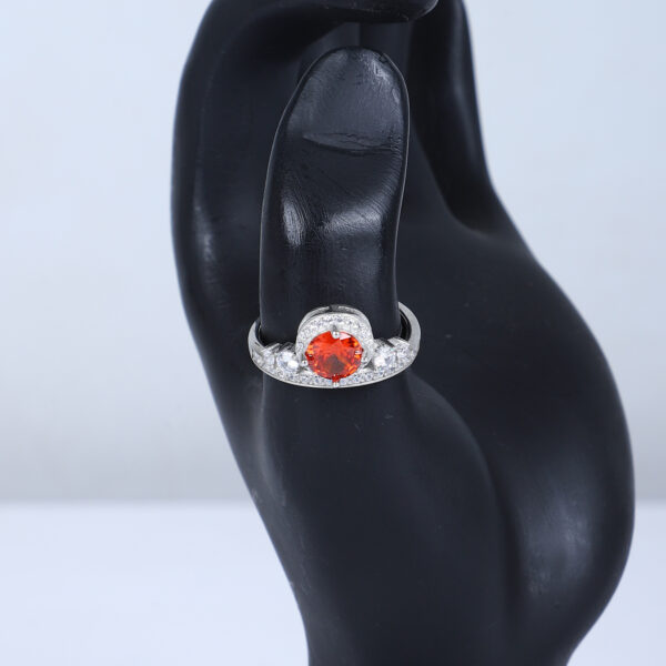 Women's Fiery Orange Gemstone Ring – Halo Design with Sparkling Accents - Image 2
