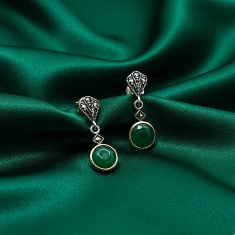 Mystic Glow Oxidized Silver Green Stone Earrings