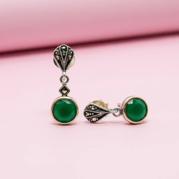 Mystic Glow Oxidized Silver Green Stone Earrings - Image 2