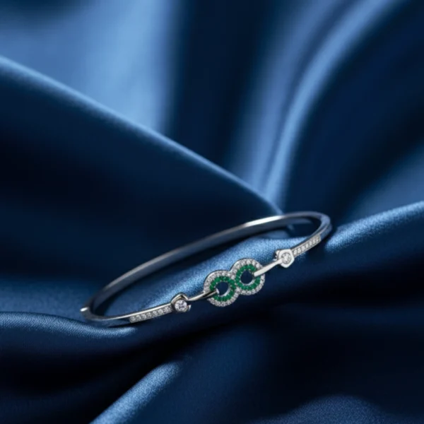 Emerald Glow Silver Green Stone Bracelet - Image 2