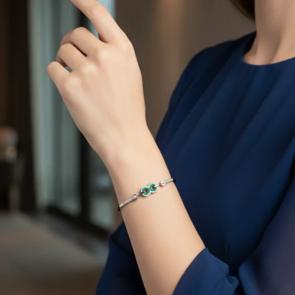 Emerald Glow Silver Green Stone Bracelet - Image 4