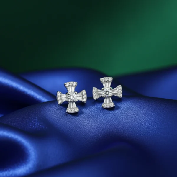 Dazzling Petal Silver Stud Earrings - Image 2