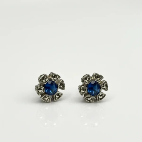 Midnight Bloom Oxidized Silver Blue Stone Earrings - Image 4