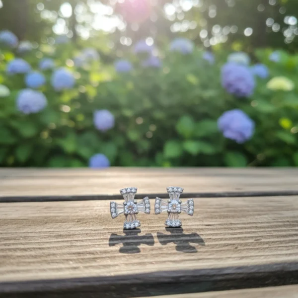 Dazzling Petal Silver Stud Earrings - Image 4
