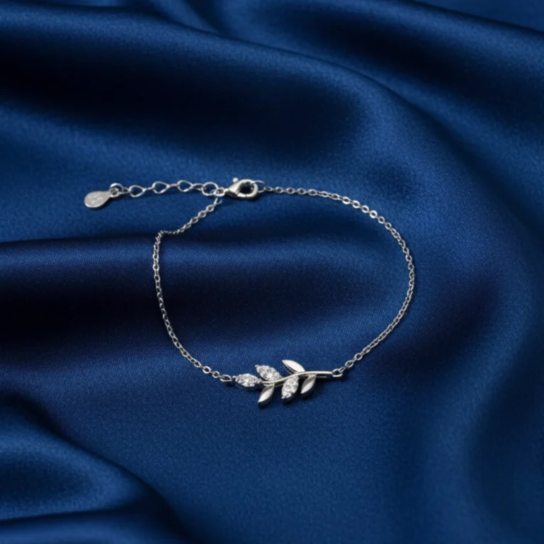 Shimmering Leaf Silver Chain Bracelet