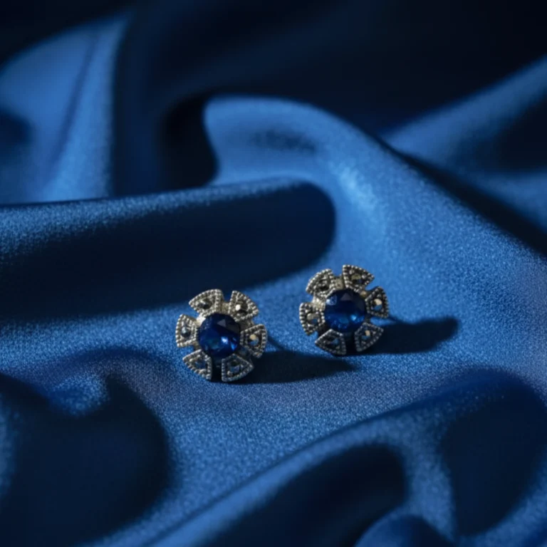 Midnight Bloom Oxidized Silver Blue Stone Earrings