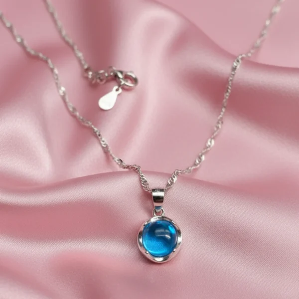 Ocean Glow Silver Blue Stone Pendant - Image 3